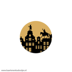 7 Stickers rond 35 mm Sint en Piet op het dak caramel/zwart