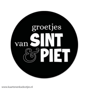3 Stickers rond 65 mm groetjes van Sint en Piet zwart/wit