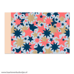 Kadozakje large 17x25 cm big stars blauw/goud/fluor oranje