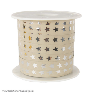 Krullint 10 mm Christmas stars taupe/zilverfolie 3 meter