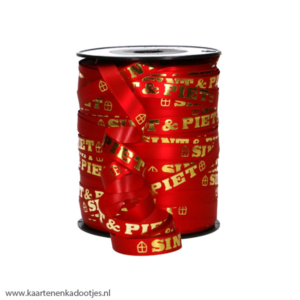 Krullint 10 mm Sint & Piet mijter rood/metallic goud 3 meter