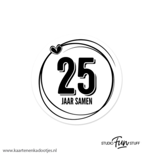 5 Stickers rond 51 mm 25 jaar samen swirl hartje