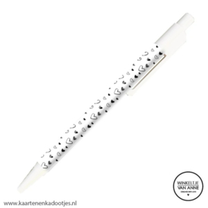 Balpen small hearts wit/zwart