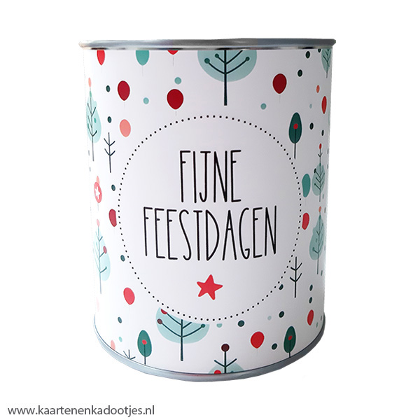 Kadoblik 750 ml fijne feestdagen kerstbomen groen/rood
