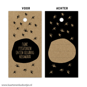 Kadolabel 4x8 cm fijne feestdagen gelukkig Nieuwjaar kraft/zwart