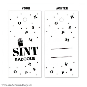 Kadolabel 4x8 cm Sint kadootje chocoladeletters wit/zwart