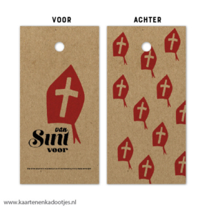 Kadolabel 4x8 cm van Sint voor mijter kraft/rood