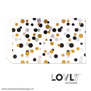 Kadozakje medium+ 15x23 cm confetti dots wit/goud/zilver/zwart