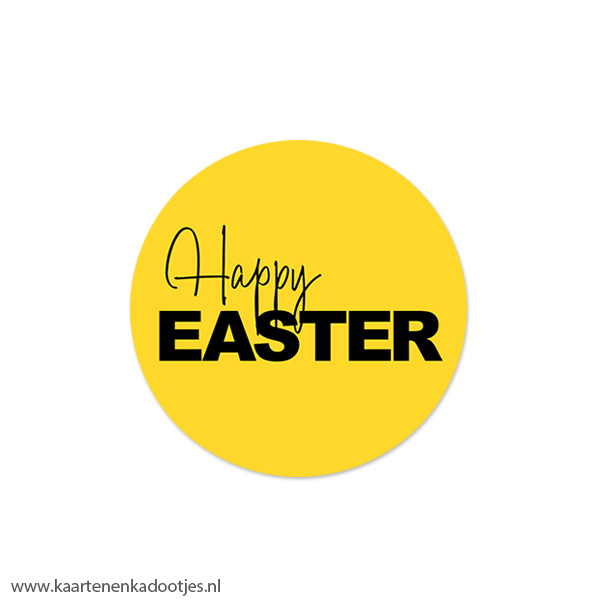 5 Stickers rond 45 mm happy Easter geel/zwart