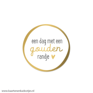 6 Stickers rond 40 mm een dag met een gouden randje wit/goudfolie