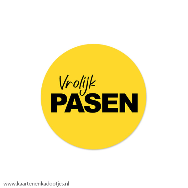 5 Stickers rond 45 mm vrolijk Pasen geel/zwart