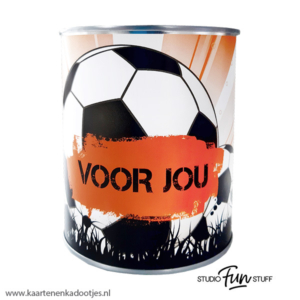 Kadoblik 750 ml voor jou voetbal oranje