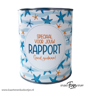 Kadoblik 750 ml speciaal voor jouw rapport zeesterren