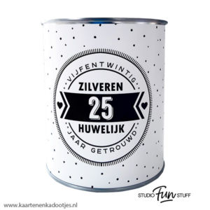 Kadoblik 750 ml 25 jaar getrouwd zilveren huwelijk