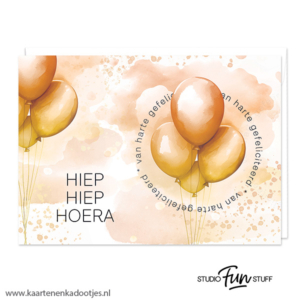 Kaart van harte gefeliciteerd hiep hiep hoera ballonnen aquarel