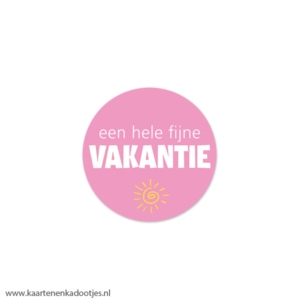 7 Stickers rond 35 mm een hele fijne vakantie zon zuurstokroze/wit/geel