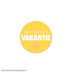 7 Stickers rond 35 mm een hele fijne vakantie zon zonnig geel/wit/pink