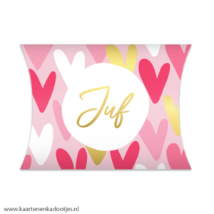 Gondeldoosje 19x12 cm juf hartjesregen goudfolie
