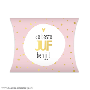 Gondeldoosje 17x12 cm de beste juf ben jij dots roze/goudfolie