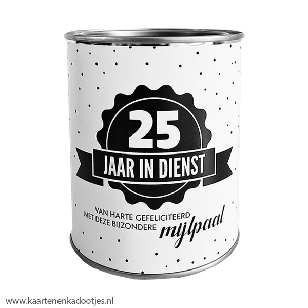 Kadoblik 750 ml 25 jaar in dienst van harte gefeliciteerd met deze bijzondere mijlpaal
