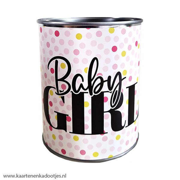 Kadoblik 750 ml baby girl dots roze/limegroen