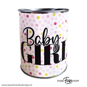 Kadoblik 750 ml baby girl dots roze/limegroen