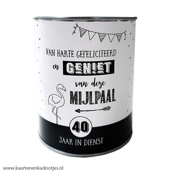 Kadoblik 750 ml 40 jaar in dienst geniet van deze mijlpaal flamingo