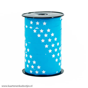 Krullint 10 mm stars azuurblauw/wit 3 meter
