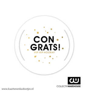 Kadolabel rond 70 mm congrats hip hip hooray goudfolie
