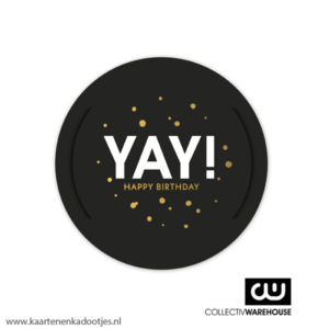 Kadolabel rond 70 mm YAY happy birthday goudfolie
