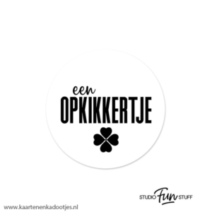 6 Stickers rond 45 mm een opkikkertje wit/zwart