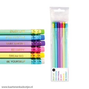 Potlodenset met tekst pastel/goudfolie