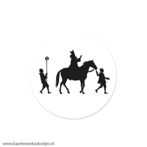 5 Stickers rond 50 mm silhouetten Sint en Pieten wit/zwart