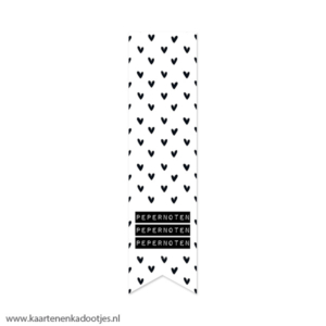 5 Stickers vaan 35x135 mm pepernoten hartjes wit/zwart