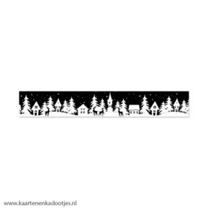 6 Stickers rechthoek 100x15 mm Christmas village zwart/wit