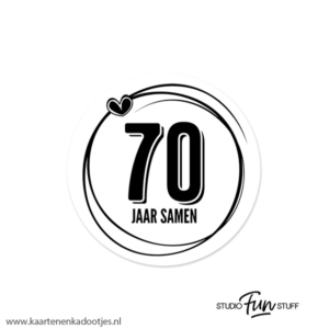 6 Stickers rond 45 mm 70 jaar samen swirl hartje