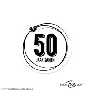 6 Stickers rond 45 mm 50 jaar samen swirl hartje