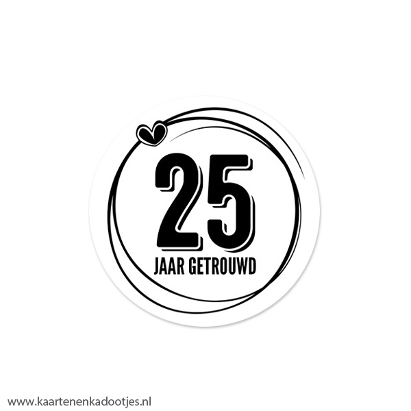5 Stickers rond 45 mm 25 jaar getrouwd swirl hartje