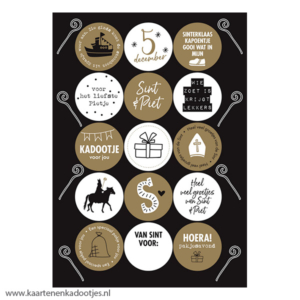 Stickervel A5 Sint 15 stickers witte stafjes zwart/wit/goudfolie