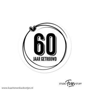 6 Stickers rond 45 mm 60 jaar getrouwd swirl hartje