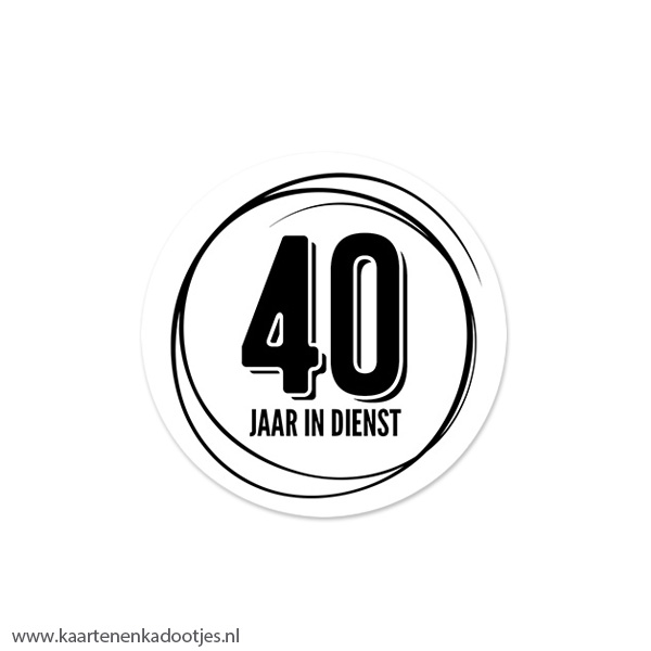 5 Stickers rond 45 mm 40 jaar in dienst swirl wit/zwart