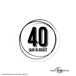 6 Stickers rond 45 mm 40 jaar in dienst swirl wit/zwart