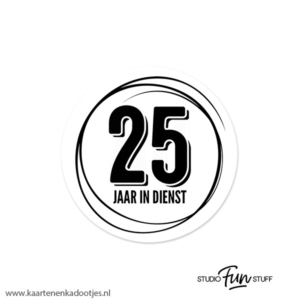 6 Stickers rond 45 mm 25 jaar in dienst swirl wit/zwart