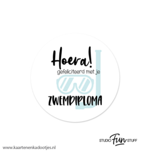 6 Stickers rond 45 mm hoera gefeliciteerd met je zwemdiploma duikbril