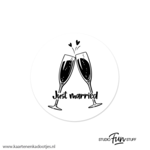 6 Stickers rond 45 mm champagneglazen just married