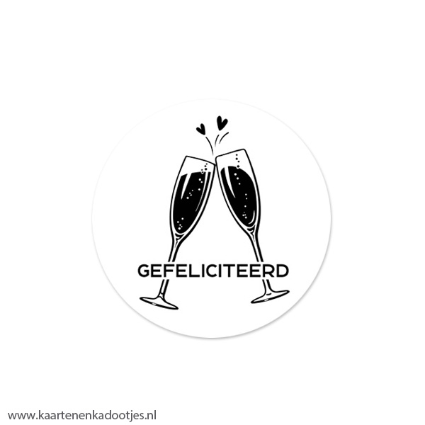 5 Stickers rond 45 mm champagneglazen gefeliciteerd