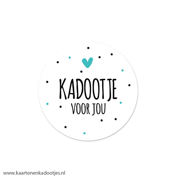 5 Stickers rond 45 mm kadootje voor jou stipjes wit/zwart/turquoise