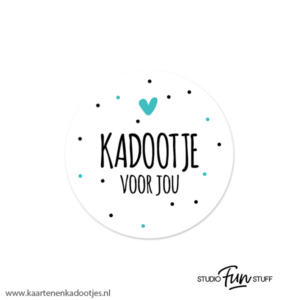 6 Stickers rond 45 mm kadootje voor jou stipjes wit/zwart/turquoise