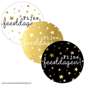 3 Stickers rond 50 mm fijne feestdagen goudfolie assorti