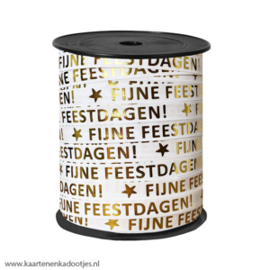 Krullint 10 mm fijne feestdagen wit/goudfolie 3 meter